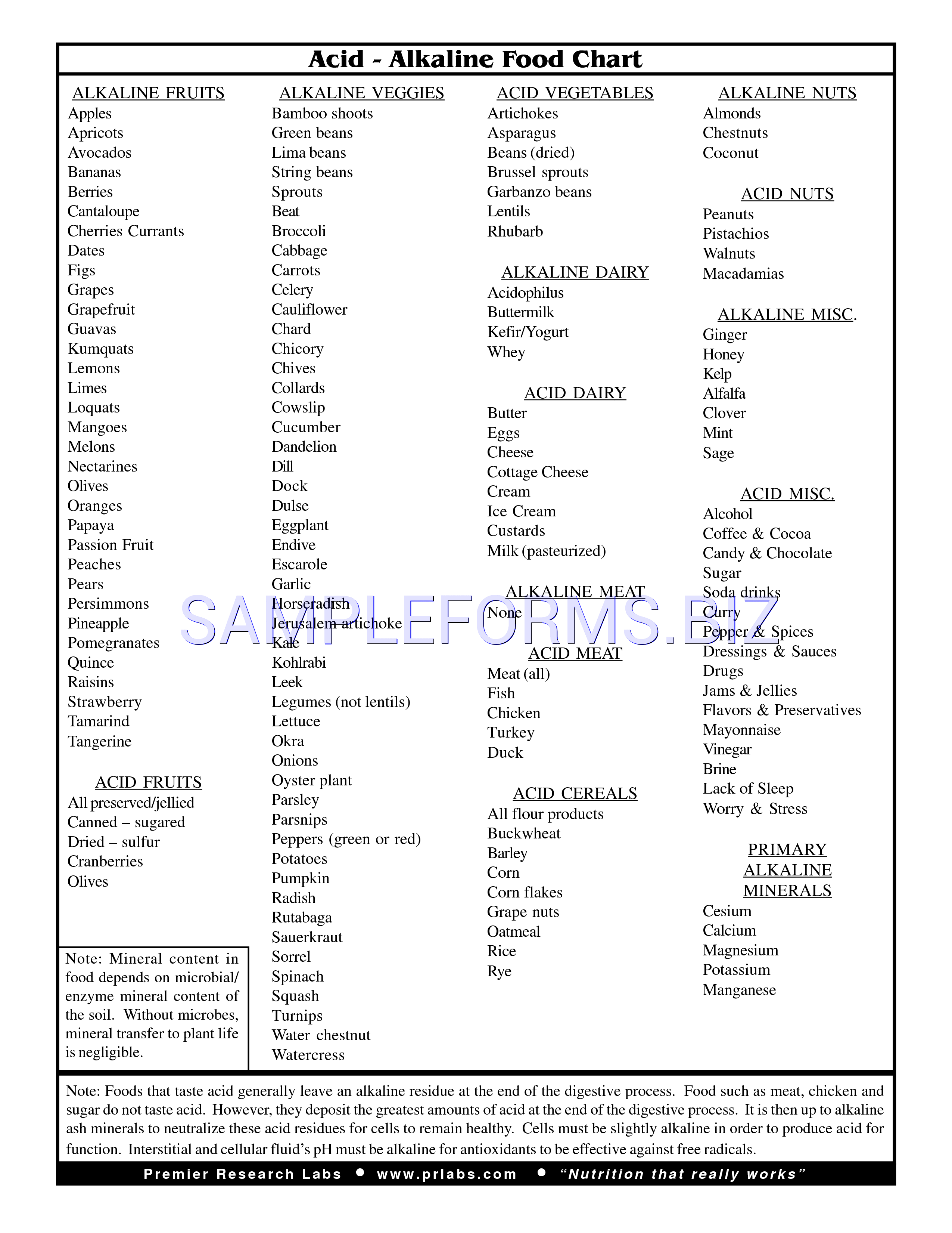 Preview free downloadable Acid Alkaline Food Chart 3 in PDF (page 1)